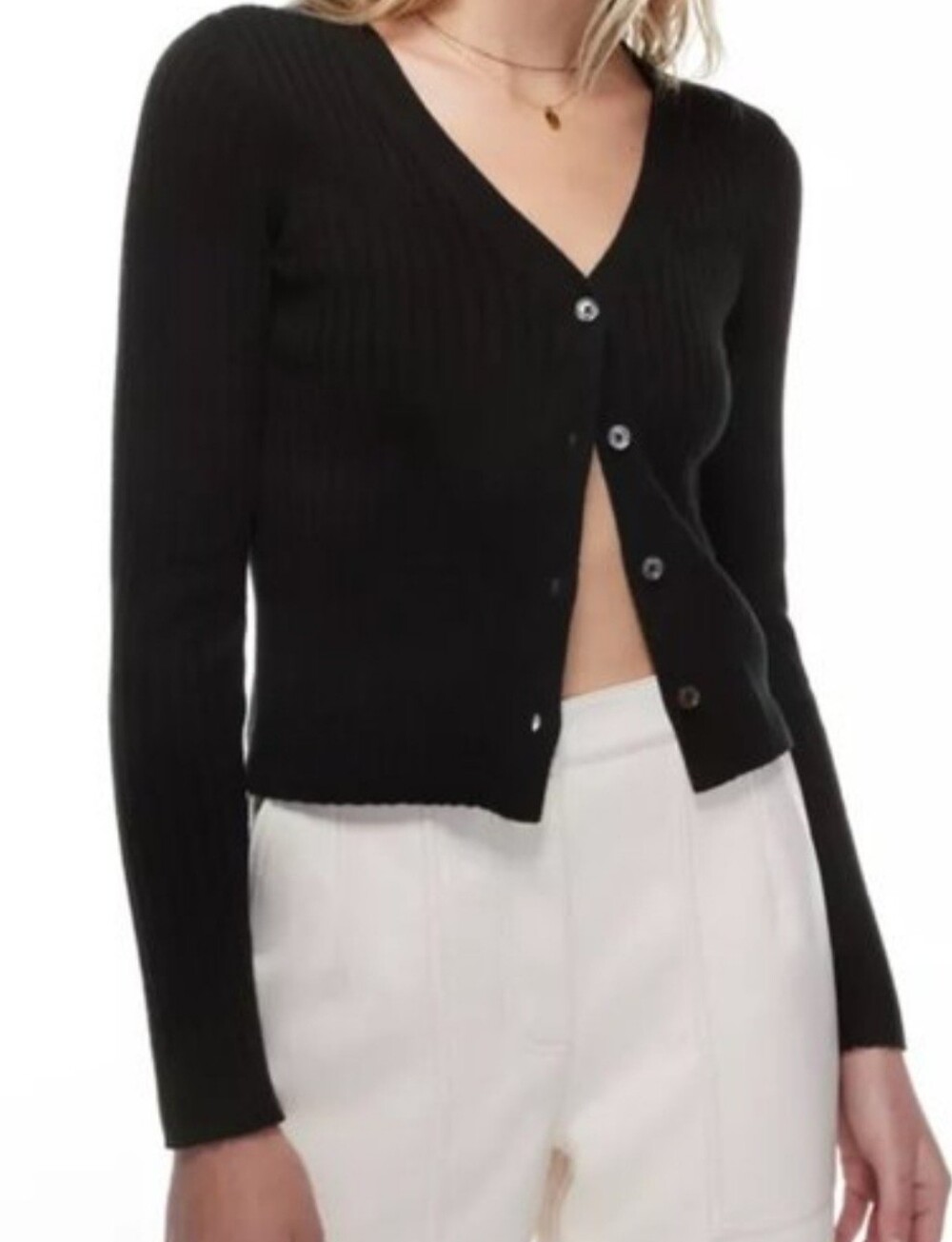 Wilfred Black Manila Ribbed Wool Cotton V-neck Cardigan Sweater Size Medium